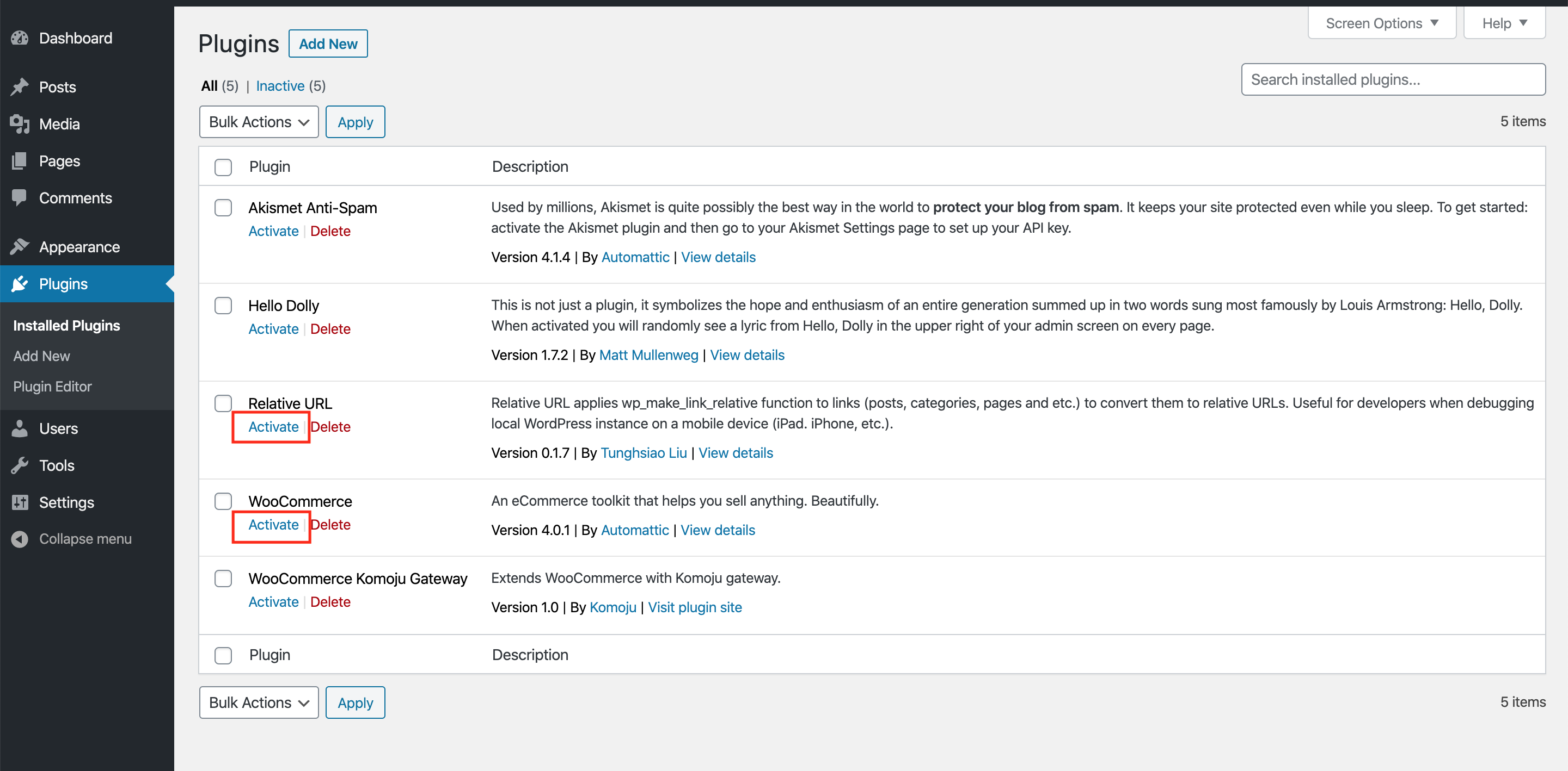 Activating Plugins